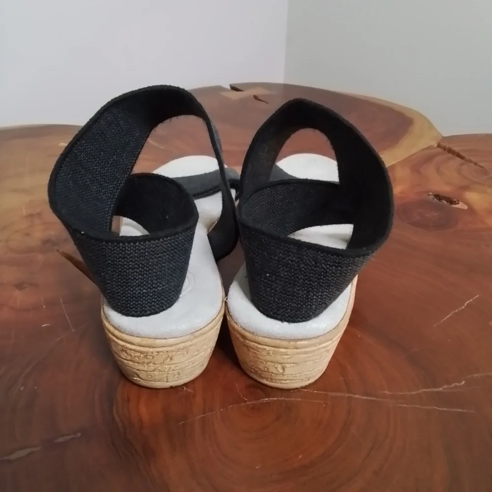 Charleston Shoe Co. Benjamin Espadrille Wedge Sandals Black - 9 - Picture 8 of 13